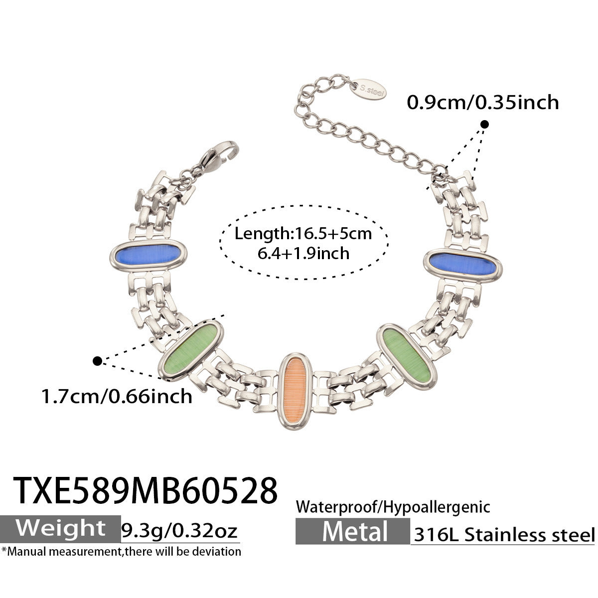 B廠【TXP589】歐美不鏽鋼鑲嵌鵝蛋貓眼石項鍊手鍊套裝跨境簡約輕奢時尚百搭首飾
26.06-1