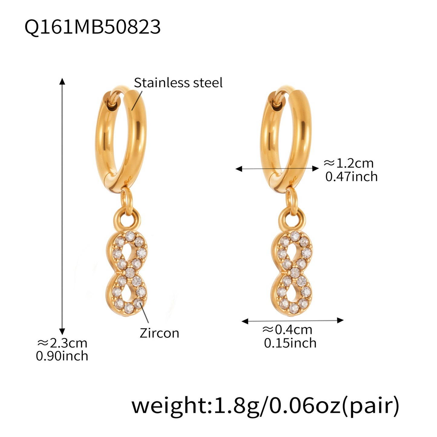 B廠【Q150】ins小眾設計感愛心鋯石吊墜耳環不鏽鋼鍍18k真金耳環不掉色 25.08-5