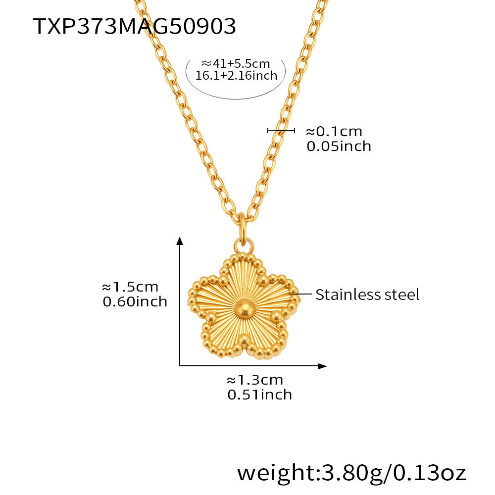 B廠【TXP373】歐美飾品不銹鋼雙面批花五葉花吊墜項鍊手鍊套裝鍍18k真金
25.09-2