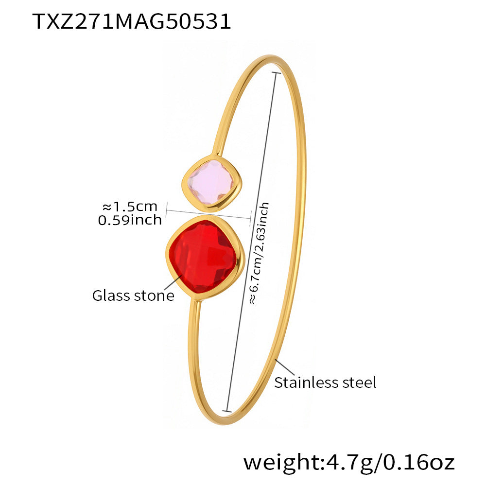 B廠 【TXZ271】歐美飾品不鏽鋼切面捷克玻璃開口手鐲ins風簡約輕奢風手環 25.06-1