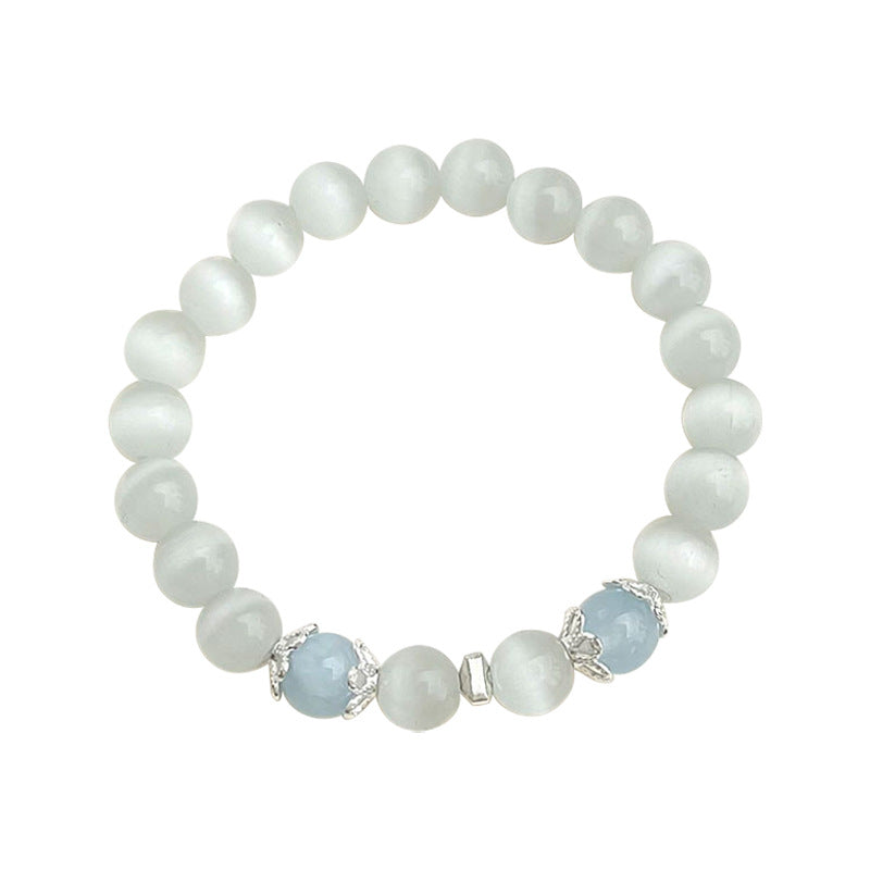 C廠【5802】玻璃貓眼石海藍寶水晶手串國潮原創設計手工新款手鍊民族風手飾女 25.05-1