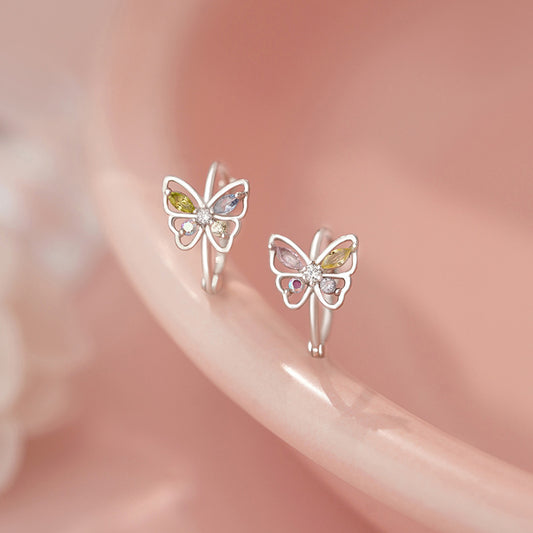 E廠【YC7370E】S925純銀彩鑽蝴蝶耳環炫彩精緻小巧可愛森系高級小眾耳飾 25.06-4