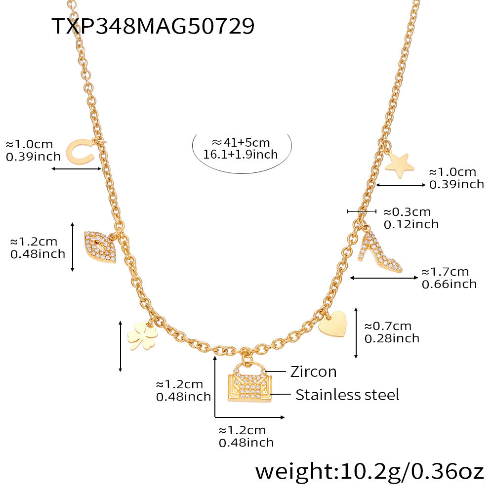 B廠【TXP348】不鏽鋼5A鋯石女生包包DIY多配件吊墜項鍊手鍊套組鍍18k真金 25.08-2