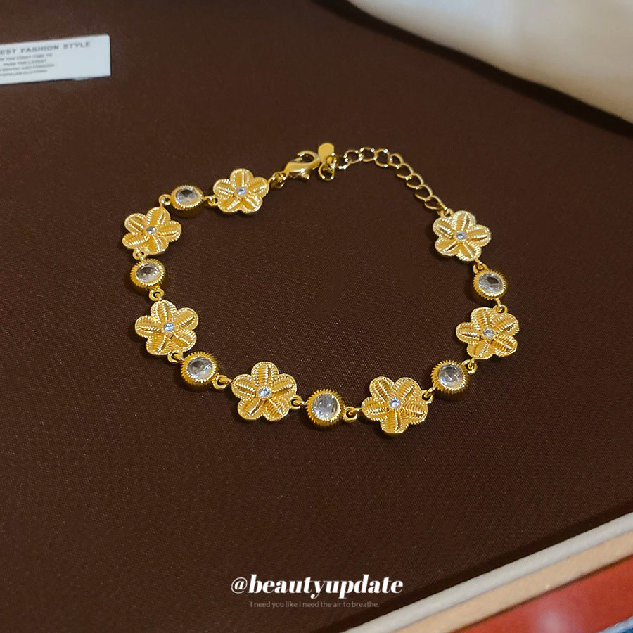 A廠【HB4783】歐美跨境鋯石花朵手鍊時尚簡約百搭氣質手環個性小眾設計感手飾女
 25.10-4