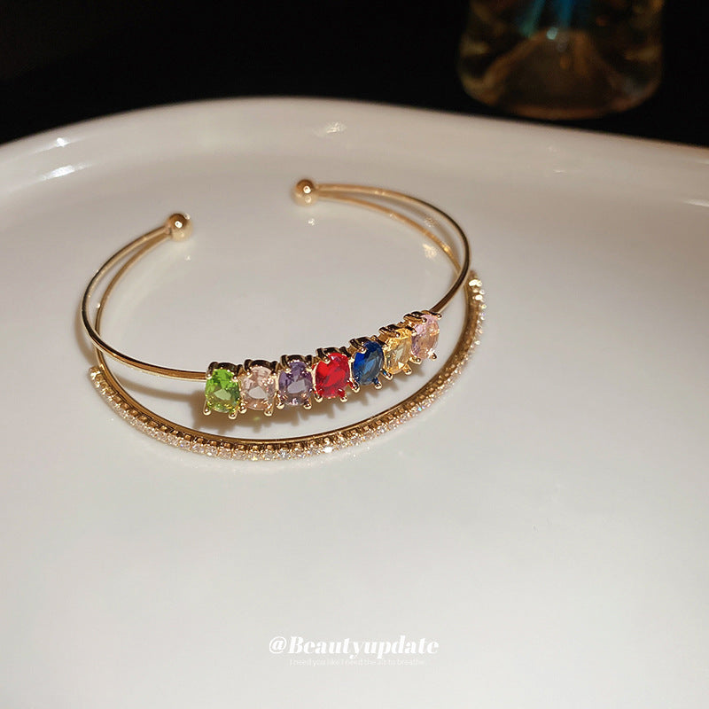 A廠【HB3470】法式雙層鋯石開口手鐲女時尚百搭個性手環輕奢復古設計感手飾 25.01-4