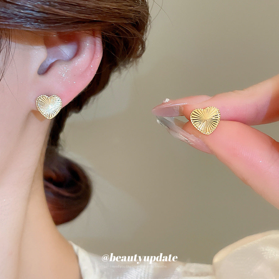 A廠 【HE26512】925銀針褶皺橫紋愛心耳環歐美簡約復古耳環輕奢高級感耳飾設計感小眾 25.05-4