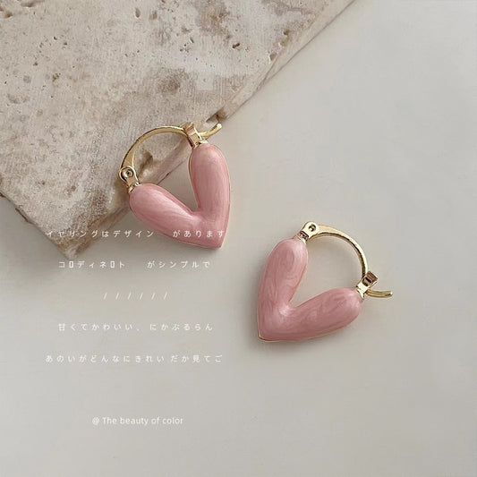 C廠【2677】高級感雙面滴油粉色可愛心形甜美耳扣氣質簡約百搭時尚耳飾女 25.06-4