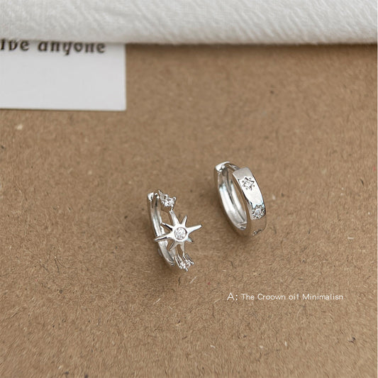C廠【6682】小眾六芒星AB款不對稱設計圓形幾何鋯石耳飾耳環女個性甜酷風
 25.09-1