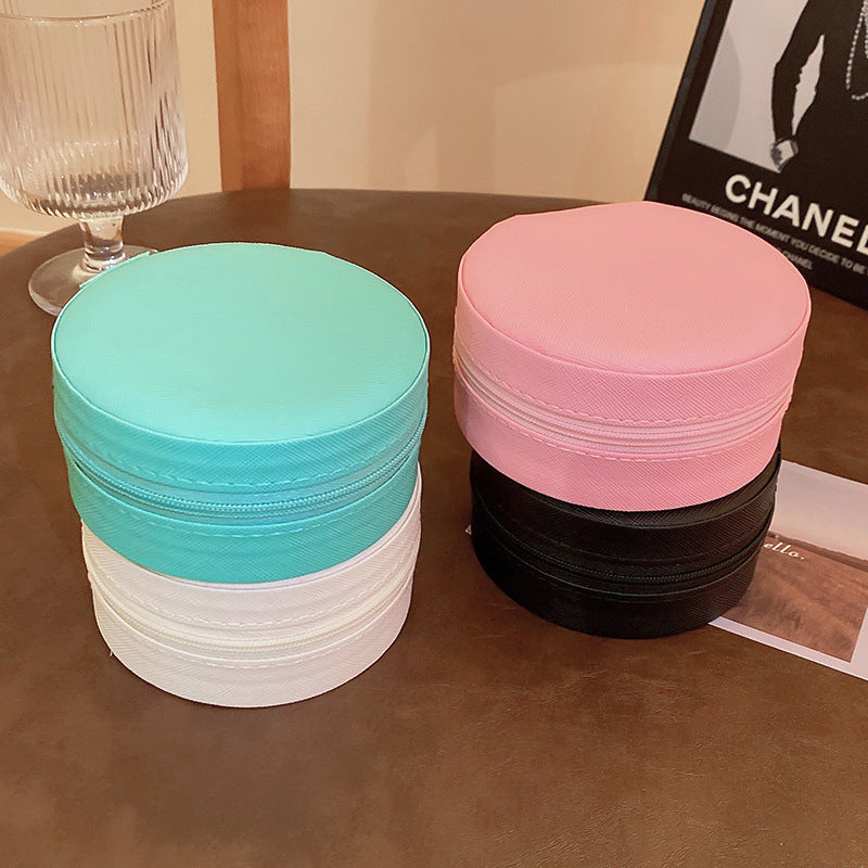 【不含飾品】【AQ113】純色簡約圓形首飾盒耳環戒指防塵收納盒手飾項鍊便捷時尚百搭