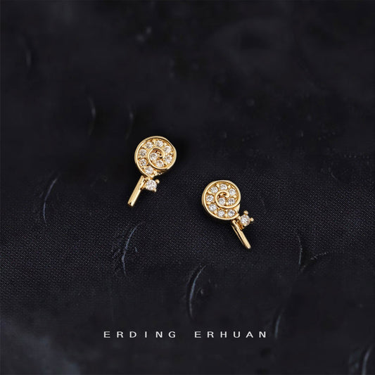 C廠【5970】微鑲鋯石鍍14K甜美小巧可愛迷你版簡約棒棒糖耳環 少女心耳飾 25.05-1