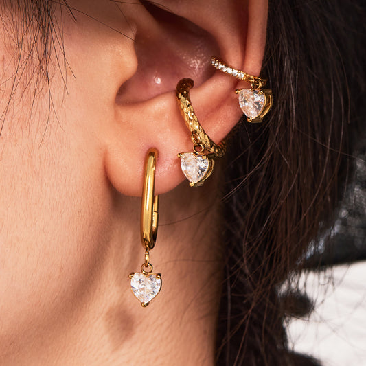 B廠【Q150】ins小眾設計感愛心鋯石吊墜耳環不鏽鋼鍍18k真金耳環不掉色 25.08-5