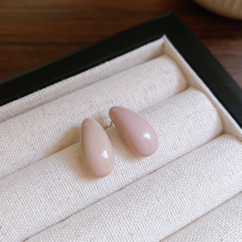 A廠【HE23347】925銀針彎曲水滴豆豆耳環法式簡約小巧耳環時尚氣質耳飾輕奢高級感女 24.11-1