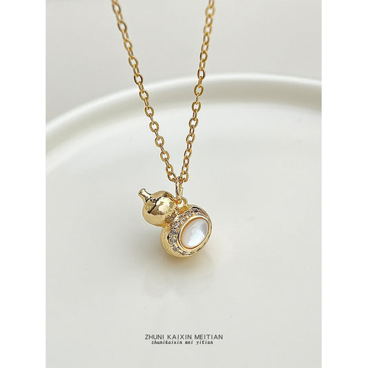 C廠【6644】厚鍍18K真金保色貝母微鑲鋯石葫蘆項鍊時尚高級感輕奢風 鎖骨鍊女
 25.09-1