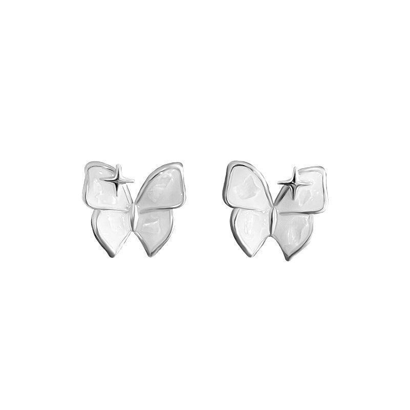 E廠【YC9251E】S999足銀甜美四芒星蝴蝶耳環女時尚高級感設計感耳環 24.03-1