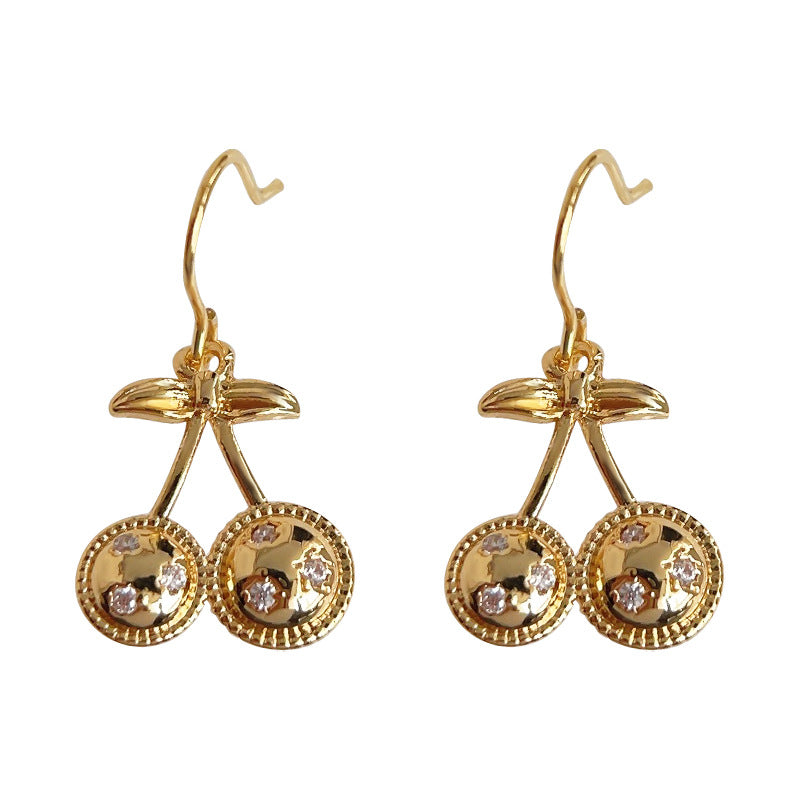 C廠【3785】升級版鍍18K真金加厚微鑲鋯石迷你版小巧可愛櫻桃通勤耳環女耳環 24.04-2