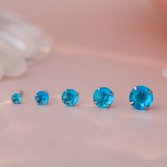 E廠【YC8190E】S999足銀藍鑽耳環簡約多尺寸清透夏季簡約文藝幾何耳飾 25.06-2