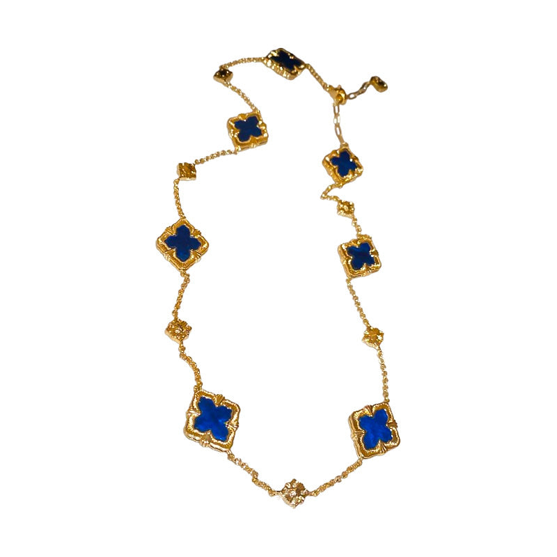 A廠【HN8155】真金電鍍鋯石菱形花朵項鍊輕奢高級感時尚鎖骨鏈優雅百搭項鍊 25.01-2