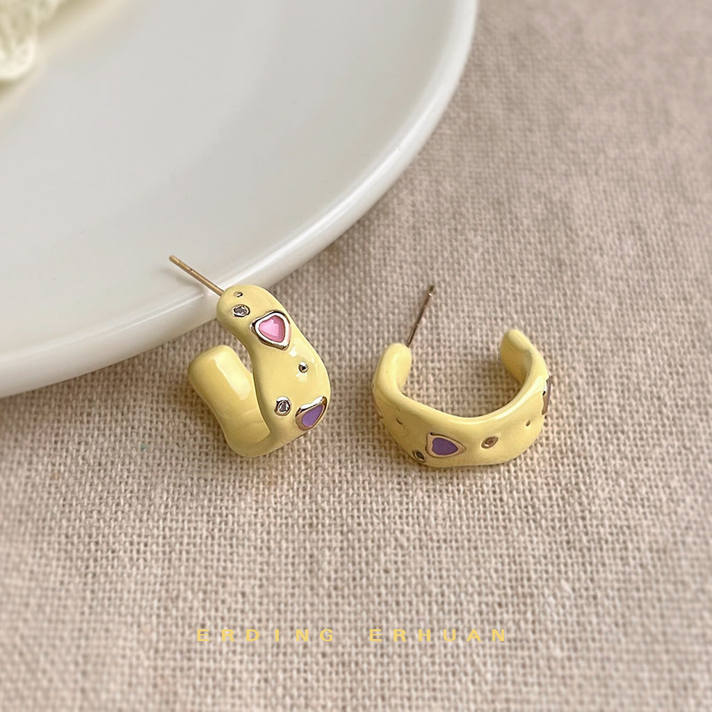 C廠【6192】彩色多巴胺滴釉C型925銀針耳環女2025新款爆款高級感氣質甜美耳飾 25.06-1