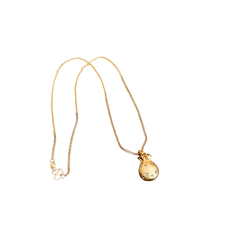 A廠【HN8117】真金電鍍鋯石福袋吊墜項鍊新中式簡約百搭鎖骨鏈小眾時尚氣質飾品 25.01-1