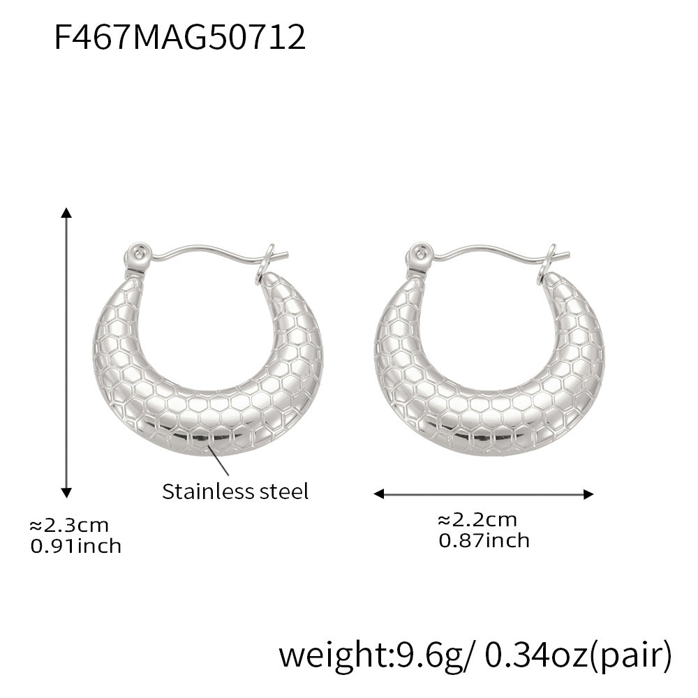 B廠【F467】不鏽鋼幾何U型紋理耳環時尚百搭個性氣質首飾鍍18k真金耳環 25.07-3
