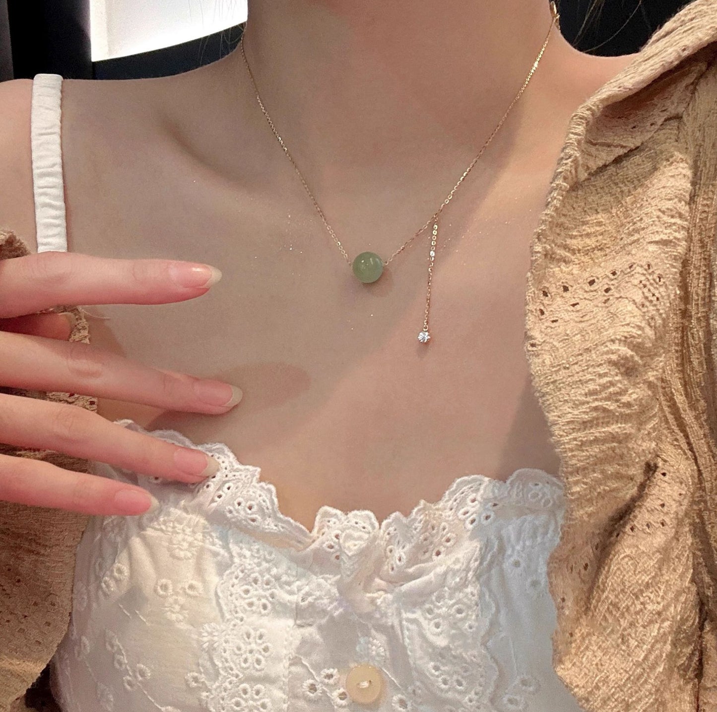 F廠【DQ1343N】S925純銀新中式天然與田玉項鍊女輕奢高級感路路通流蘇鎖骨鏈 25.06-3