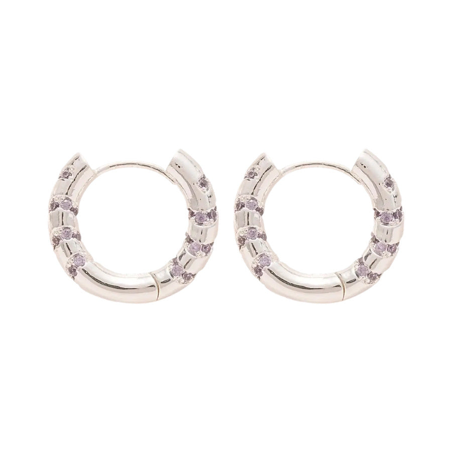 A廠【HE25523】鋯石素銀圓形耳環2025新款歐美ins簡約氣質耳環輕奢高級感耳飾女 25.03-4