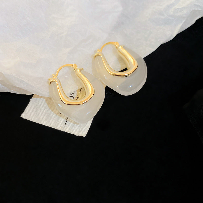 A廠【HE19063】不規則U型樹脂耳扣復古個性百搭耳環輕奢高級感冷淡風氣質耳飾女 25.03-2