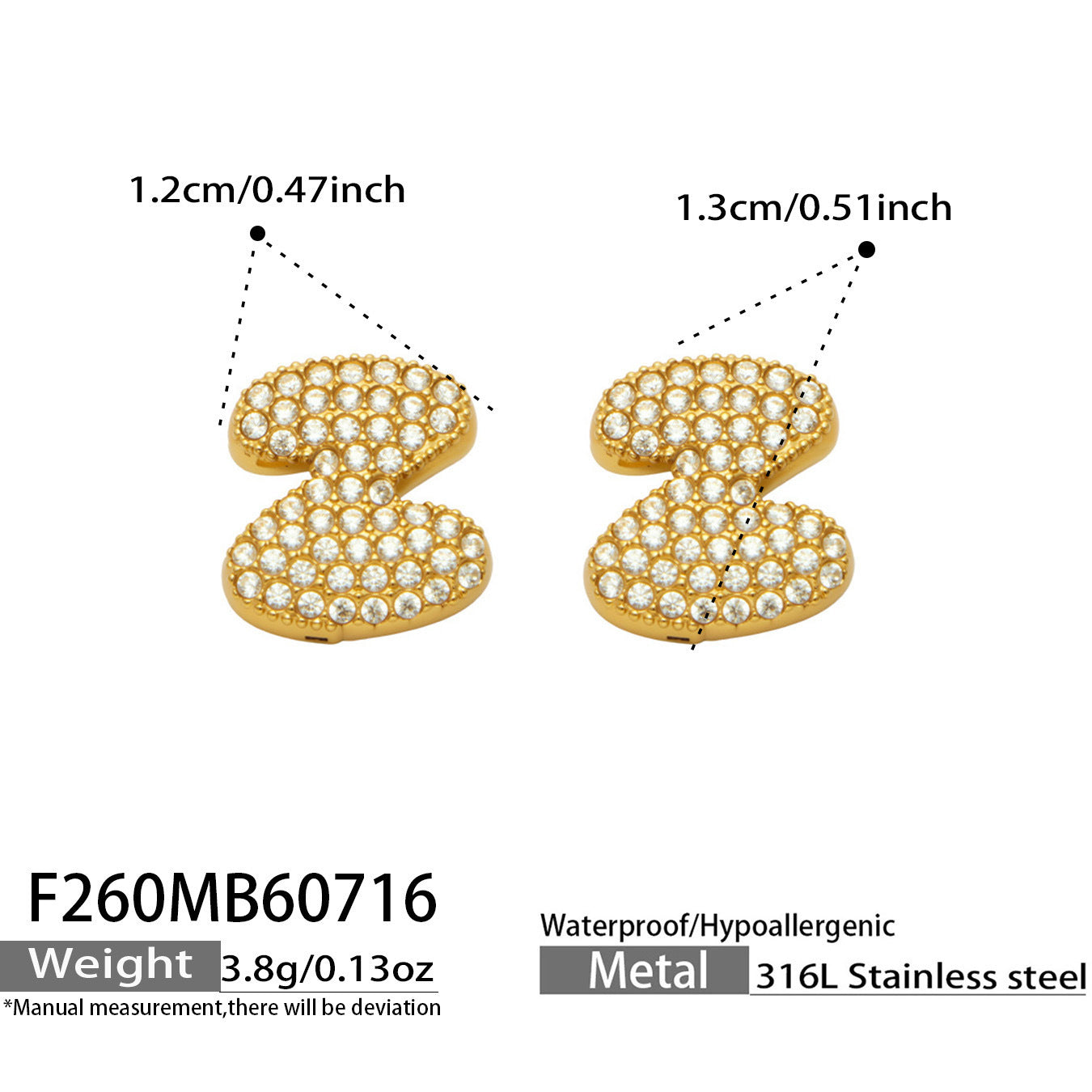 B廠【F260】新款熱銷鋯石26個英文字母不銹鋼鍍18k金 歐美輕奢女飾品耳環
26.07-4