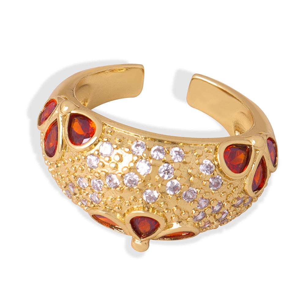 B廠【A650】歐美宮廷風復古指環輕奢銅材質情侶對戒鑲多彩鋯石開口戒指 24.01-1