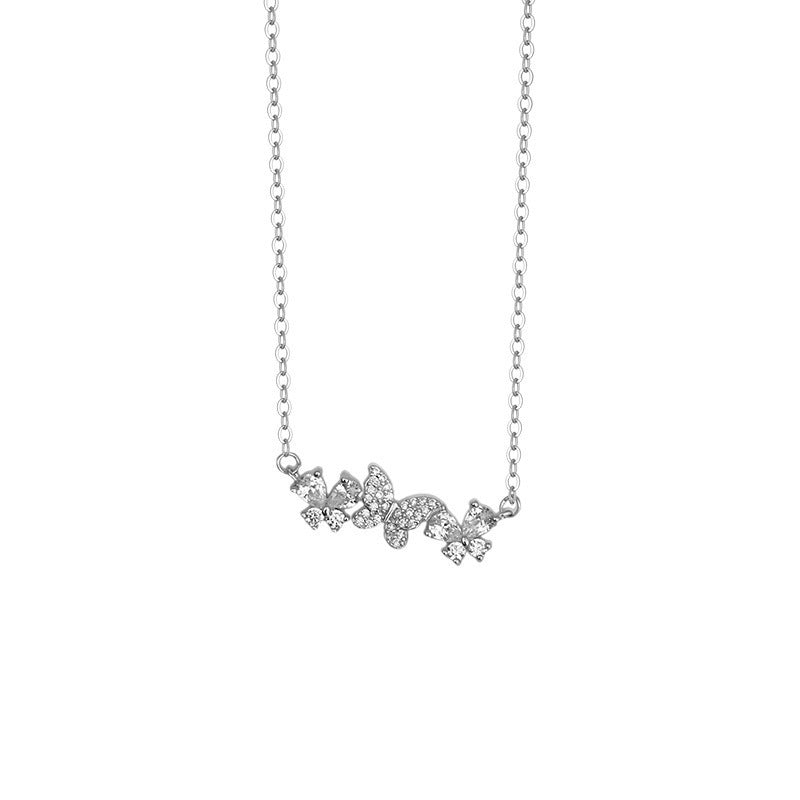 E廠【YC0333N】S999足銀三隻蝴蝶項鍊百搭簡約爆閃新款甜美溫柔鎖骨鏈 25.03-4