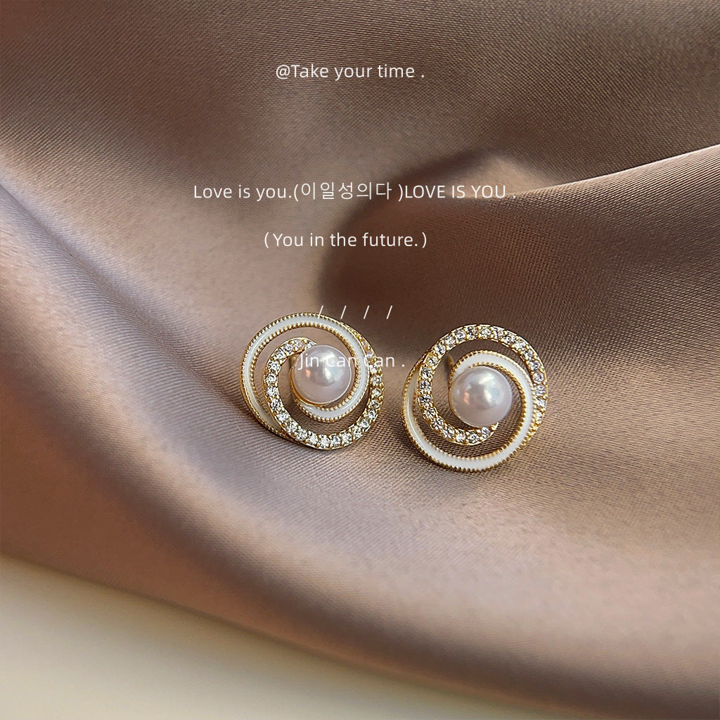 C廠【3230】法式優雅珍珠耳環女微鑲鋯石鏤空螺紋高級感輕奢圓耳飾925銀針
 25.10-4