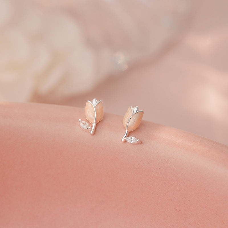 E廠【YC8277E】S999足銀鬱金香耳環女設計感小眾氣質港風復古簡約耳環 25.05-4