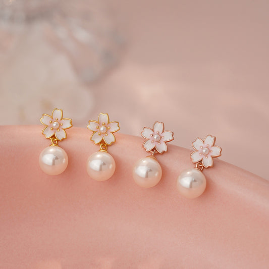 E廠【YC2994E】S999足銀氣質櫻花珍珠耳環女甜美獨特設計法式文藝風小眾耳環 25.05-2