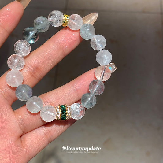 A廠【HB3453】全新中式白水晶彩螢石鋯石串珠手鍊輕奢高級感水晶手環氣質百搭手飾 25.01-4