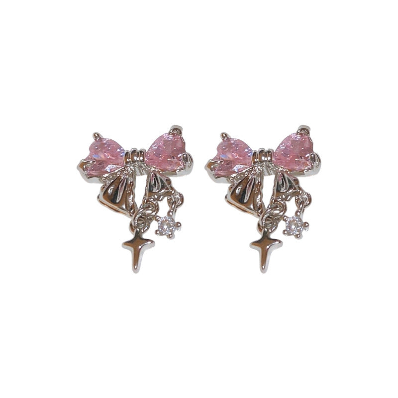 A廠【HE23638】925銀針鋯石蝴蝶結星星耳環小眾簡約設計耳環時尚氣質耳飾輕奢高級感 24.11-3