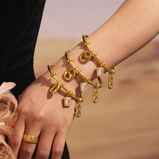 B廠【Z401】歐美飾品不鏽鋼鑲鋯石8字吊墜多配件手環鍍18k金跨境熱銷款 25.04-4