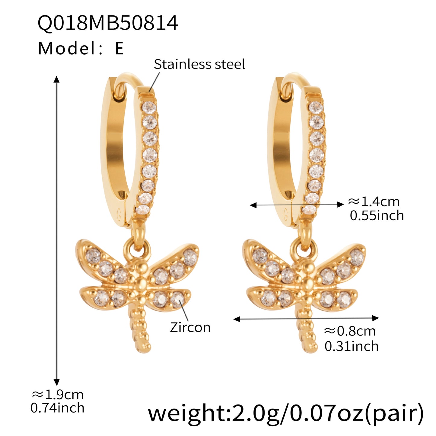 B廠【Q018】歐美輕奢風微鑲鋯石蜻蜓帶鑽耳環小眾幾何耳骨夾耳環耳飾女 25.08-5