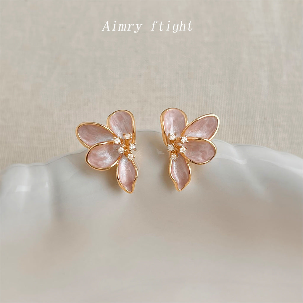 C廠【6950】溫柔氣質微鑲鋯石925銀針清新甜美小香風琺瑯滴釉花朵耳環 耳飾女
25.10-5