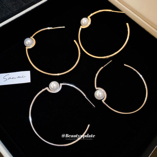A廠【WE4076】18k真金電鍍銀針珍珠圓耳圈歐美時尚百搭耳環小眾設計感耳飾女 25.08-5