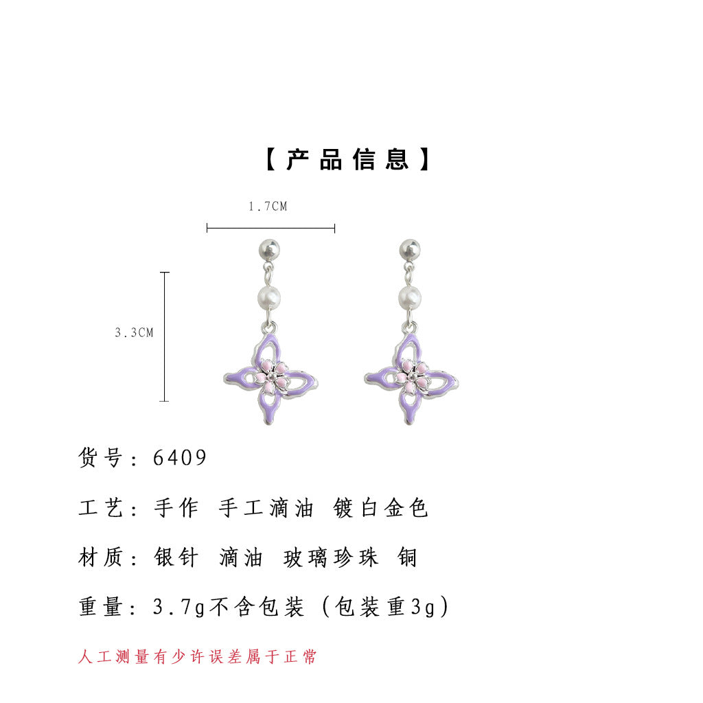 C廠【6409】琺瑯滴釉森系清新甜美蝴蝶耳環女氣質優雅新款手工耳環飾品女 25.07-2