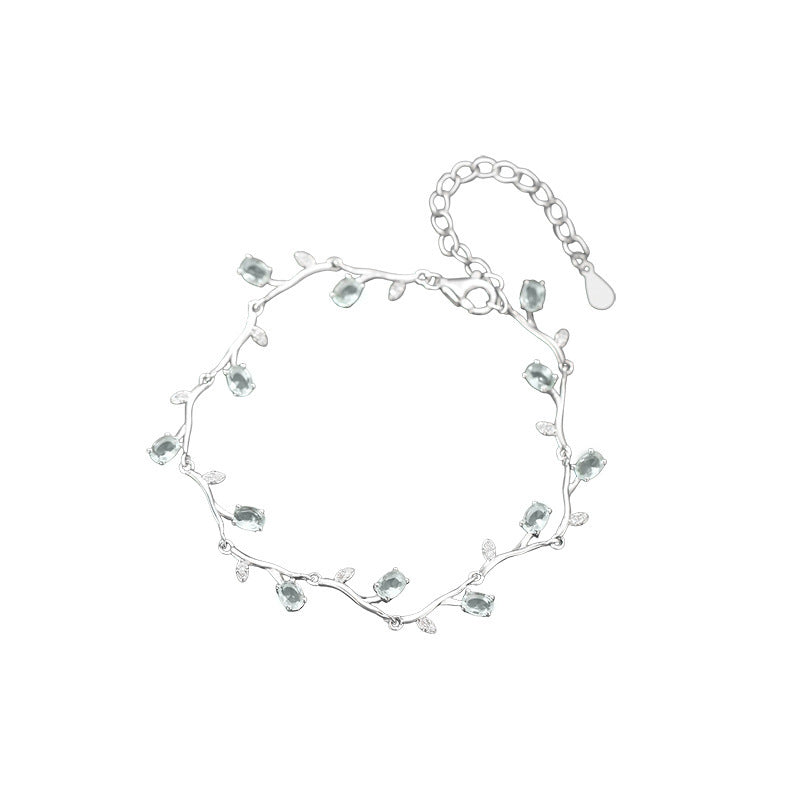 F廠【DQ0988S】精緻小眾藍枝藤蔓鬱金香手鍊女S925純銀森系甜美鋯石百搭手飾 25.08-1