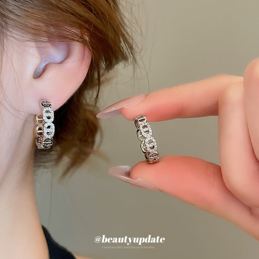 A廠【WE4116】超閃鋯石豬鼻子幾何圓形耳環時尚個性潮流氣質耳環輕奢高級感耳飾
 25.08-5