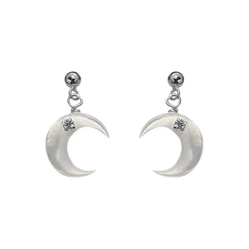 F廠【DQ11097E】S925純銀小眾設計貝殼月亮耳環女輕奢氛圍感月牙百搭獨特耳飾 25.06-1