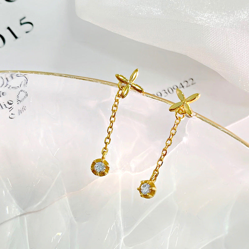 E廠【YC8000E】S925純銀精美花朵鋯石流蘇耳環輕奢時尚高級感長耳環顯臉瘦 24.01-4