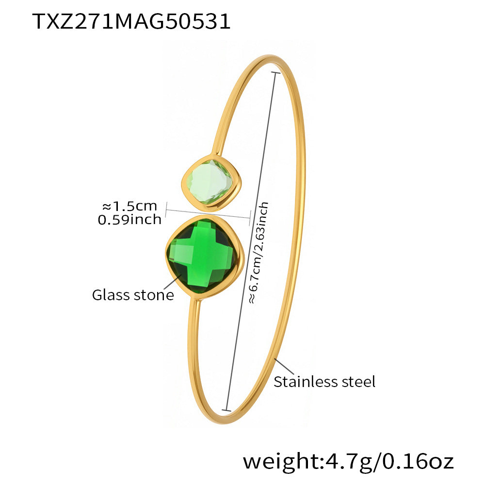 B廠 【TXZ271】歐美飾品不鏽鋼切面捷克玻璃開口手鐲ins風簡約輕奢風手環 25.06-1