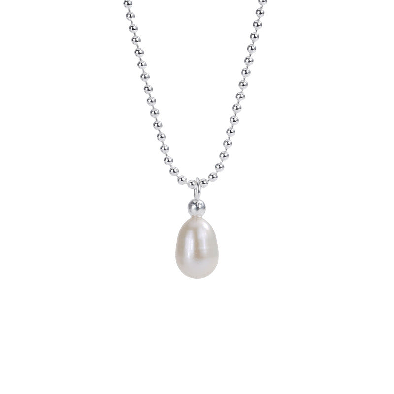 F廠【DQ1770N】S925純銀韓版簡約單顆淡水珍珠項鍊女氣質清冷感圓珠鎖骨鏈 25.03-1