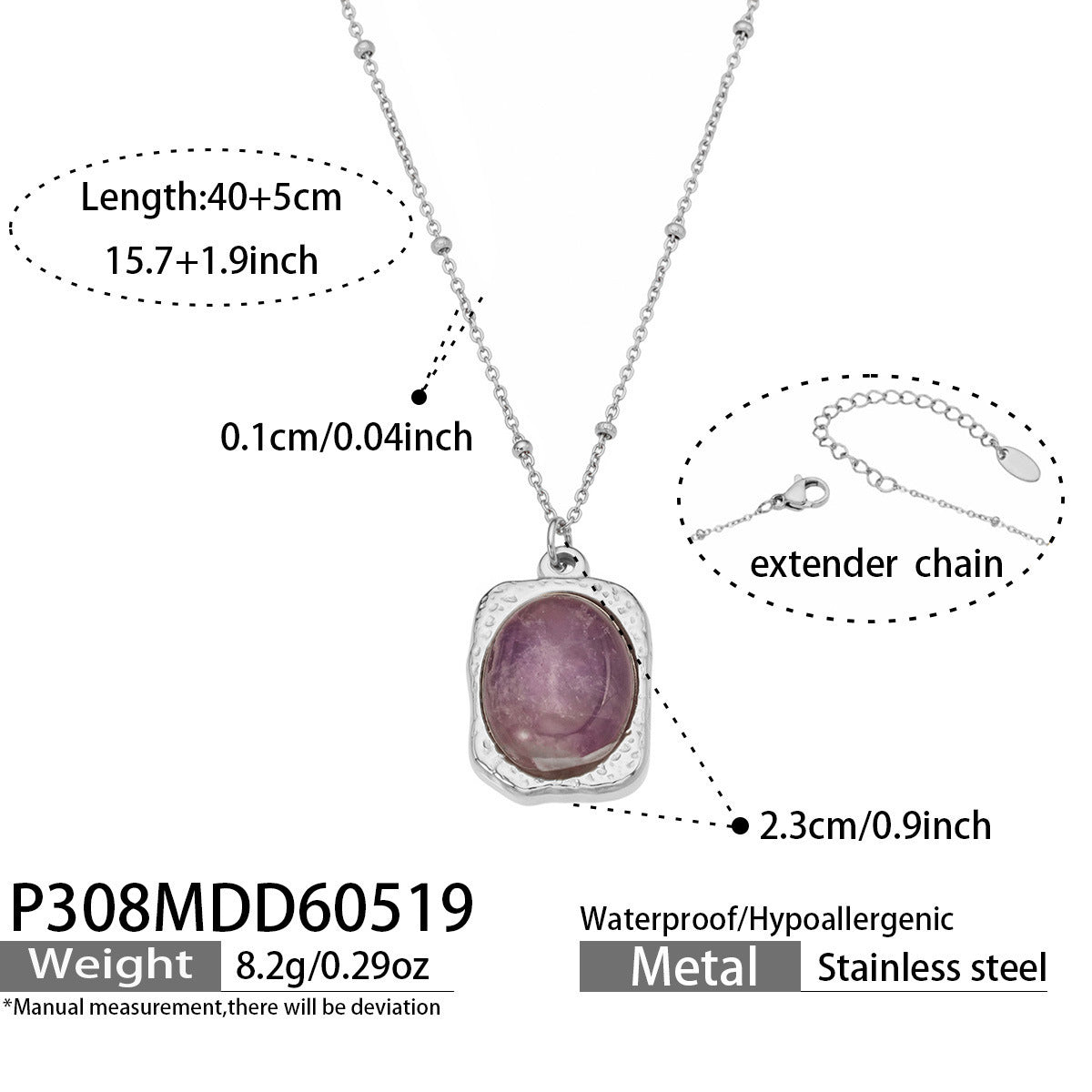 B廠【P308】歐美ins輕奢風天然石吊墜項鍊不鏽鋼鍍18k真金精緻個性不掉色項鍊
26.05-4