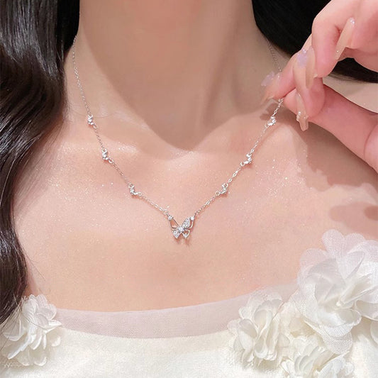 F廠【DQ1154N】足銀999甜美小清新鏤空蝴蝶項鍊女高級感輕奢小眾百搭鎖骨鏈 25.05-1