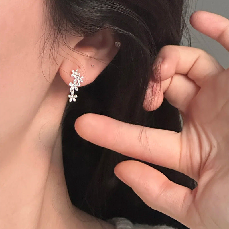 F廠【DQ11154E】足銀999小清新簡約花朵耳環女森系甜美繁花流蘇精緻耳飾 25.05-2