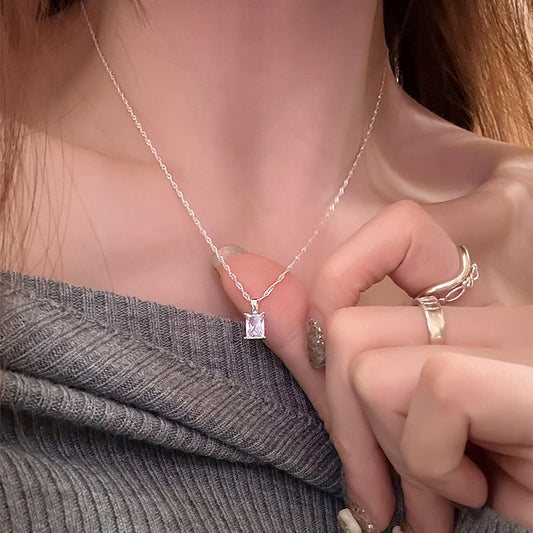 F廠【DQ0031N】S925純銀時尚簡約方糖鋯石項鍊女水波鏈通勤百搭冷淡風鎖骨鏈
 25.09-1